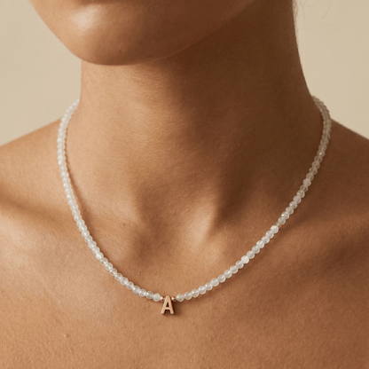 Faceted Moonstone Initial Beaded Necklace – MXW Jewellery