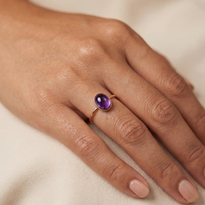 MXW natural oval amethyst February birthstone stacking ring in 14K gold-filled metal