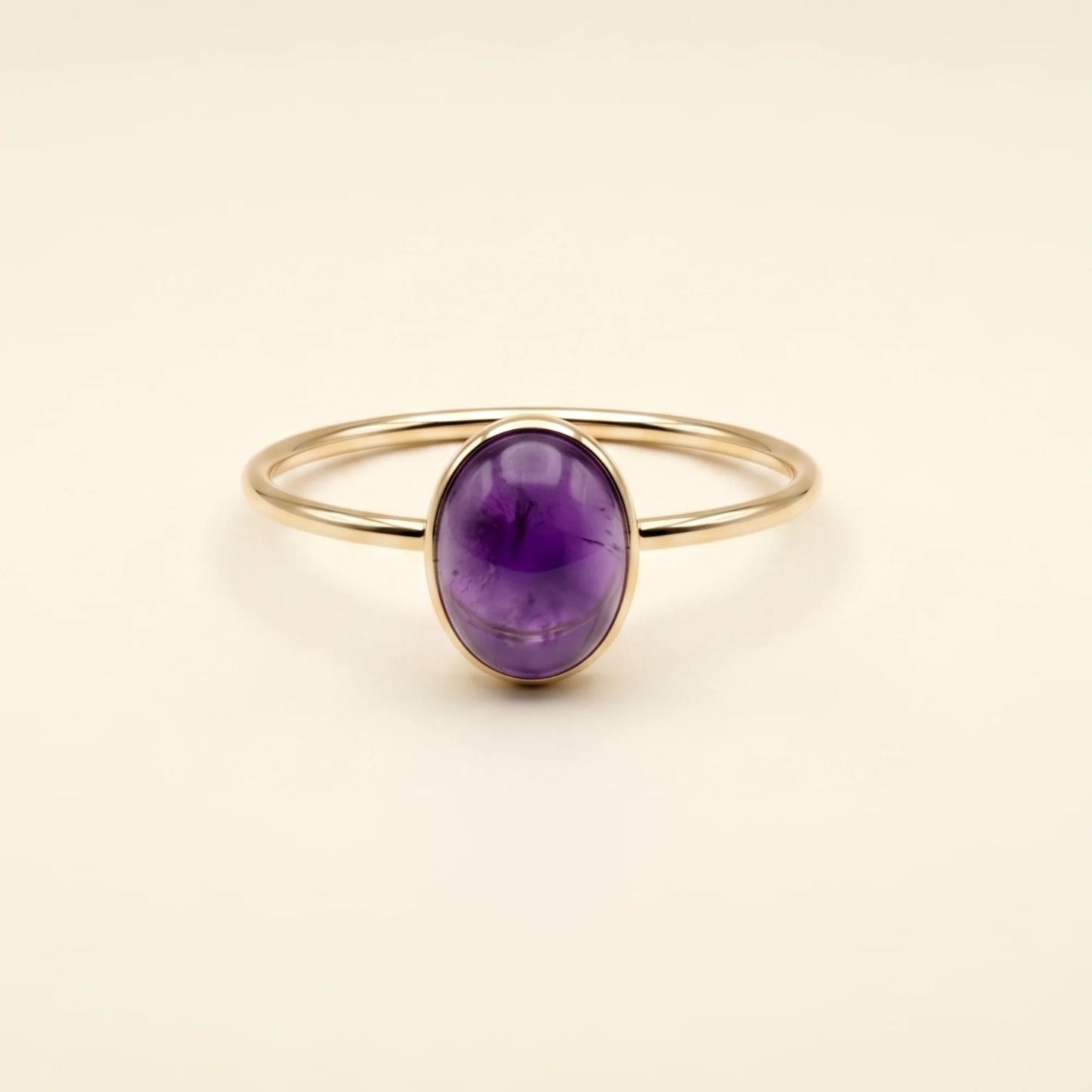 MXW natural oval amethyst February birthstone stacking ring in 14K gold-filled metal
