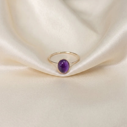 MXW natural oval amethyst February birthstone stacking ring in 14K gold-filled metal