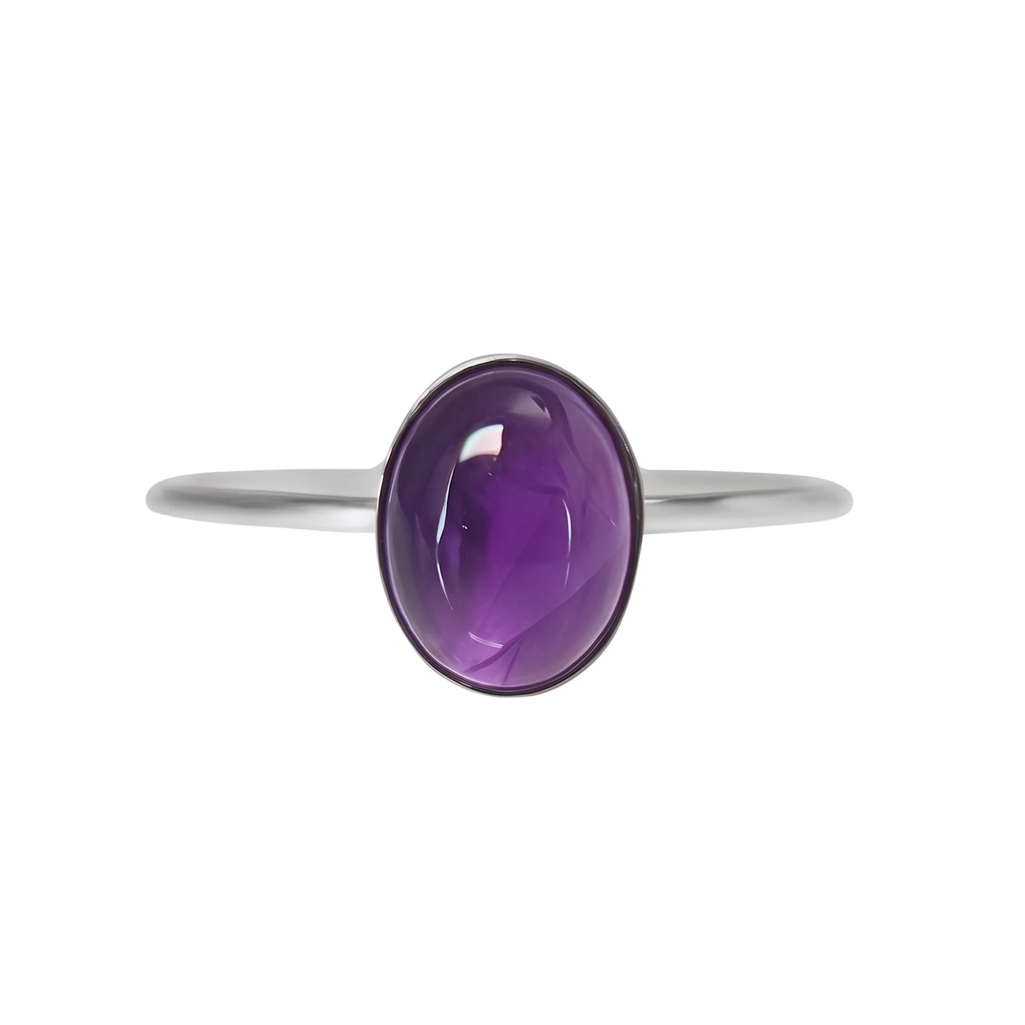 MXW natural oval amethyst February birthstone stacking ring in 925 sterling silver metal