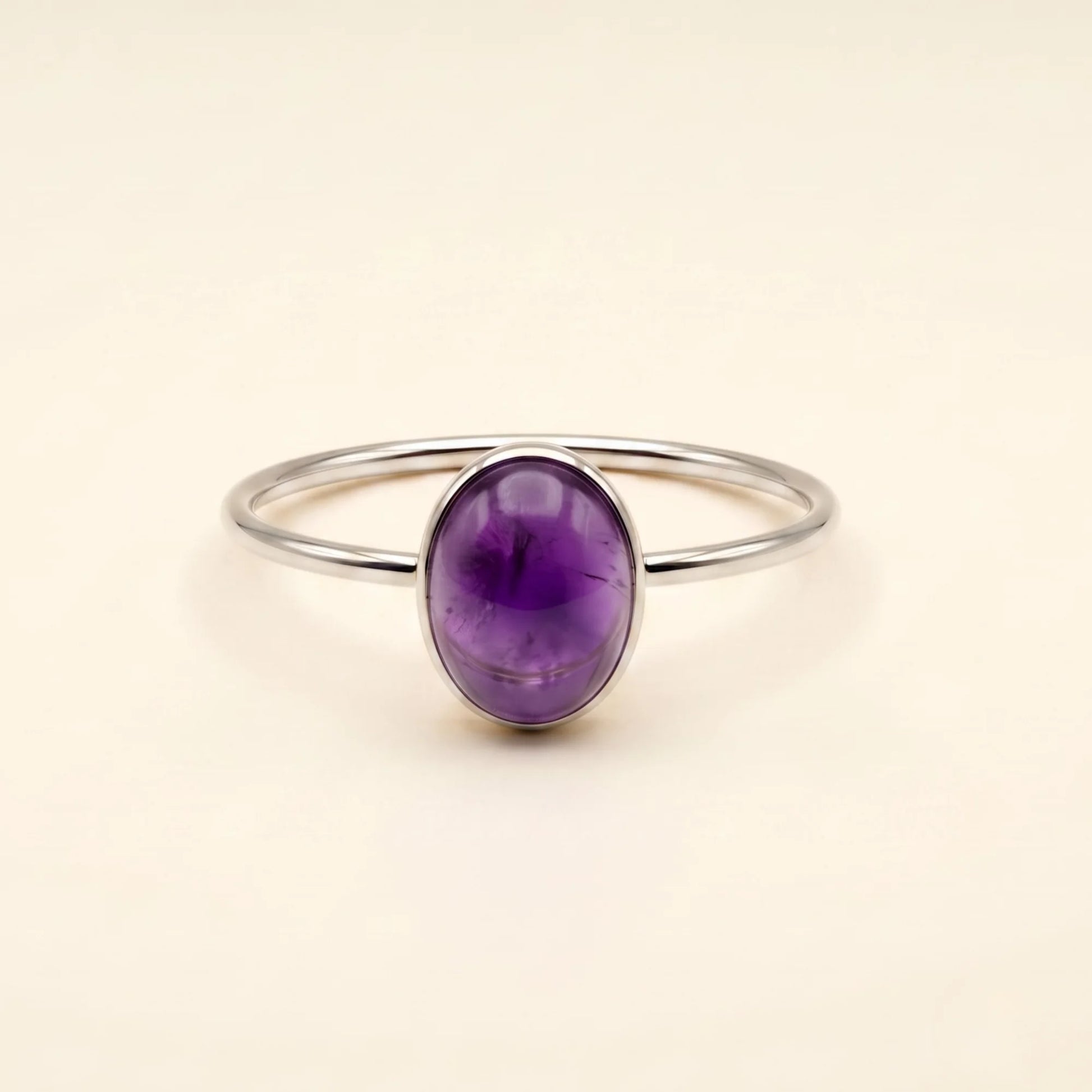 MXW natural oval amethyst February birthstone stacking ring in 925 sterling silver metal