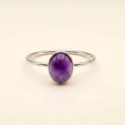 MXW natural oval amethyst February birthstone stacking ring in 925 sterling silver metal