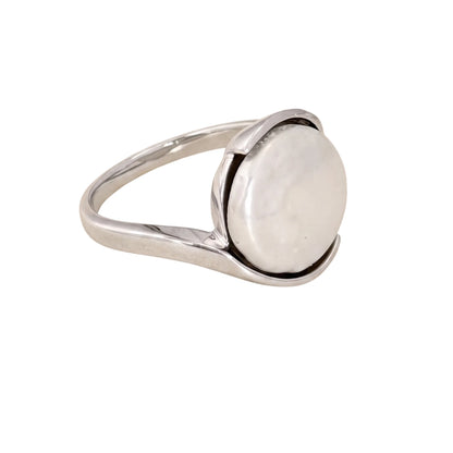Premium freshwater coin pearl set in 925 sterling silver ring, understated and elegant - MXW Jewellery