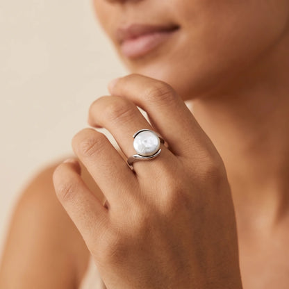 Premium freshwater coin pearl set in 925 sterling silver ring, understated and elegant - MXW Jewellery