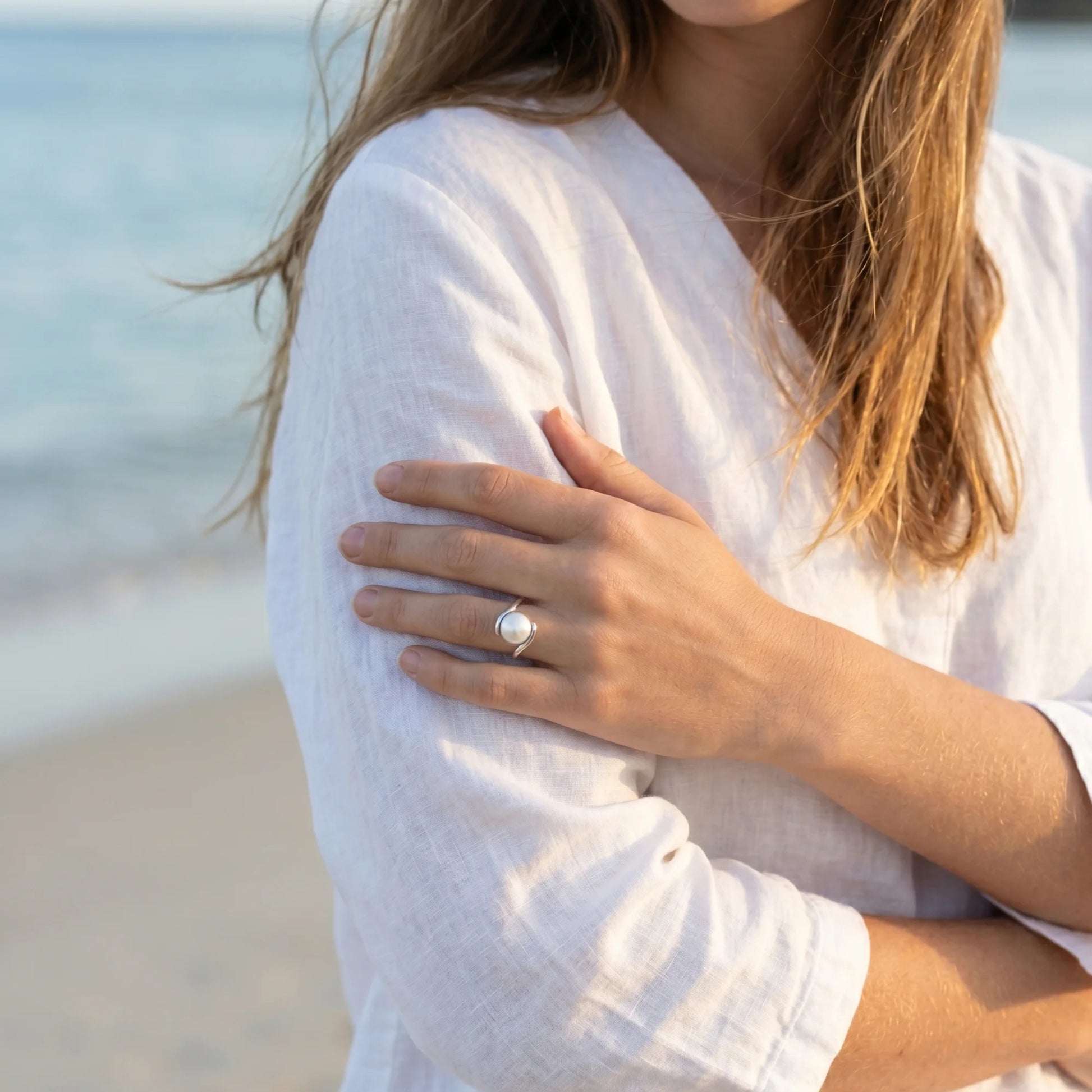 Premium freshwater coin pearl set in 925 sterling silver ring, understated and elegant - MXW Jewellery