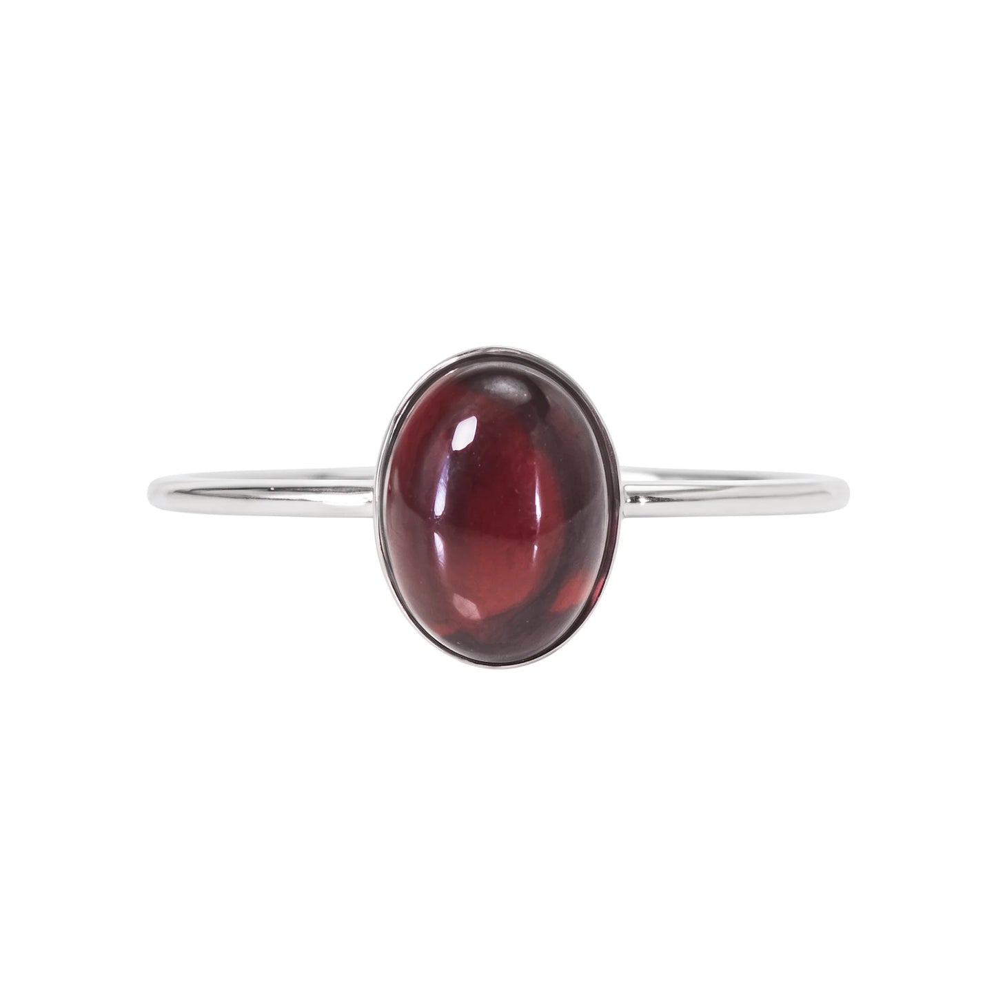 MXW natural oval garnet January birthstone stacking ring in 925 sterling silver metal