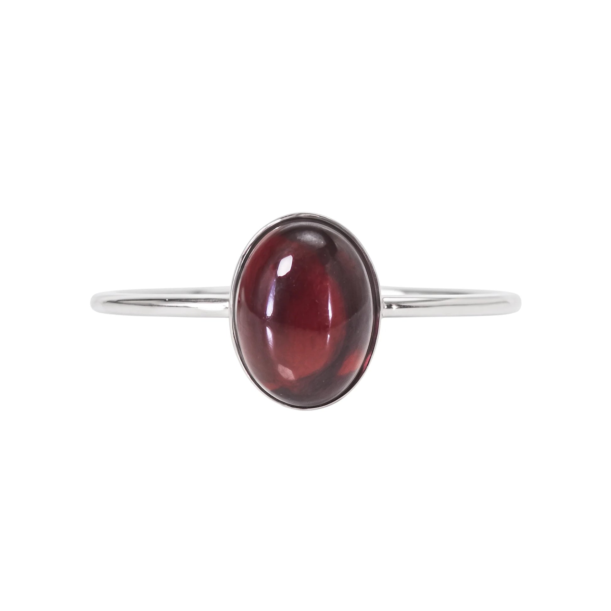 MXW natural oval garnet January birthstone stacking ring in 925 sterling silver metal