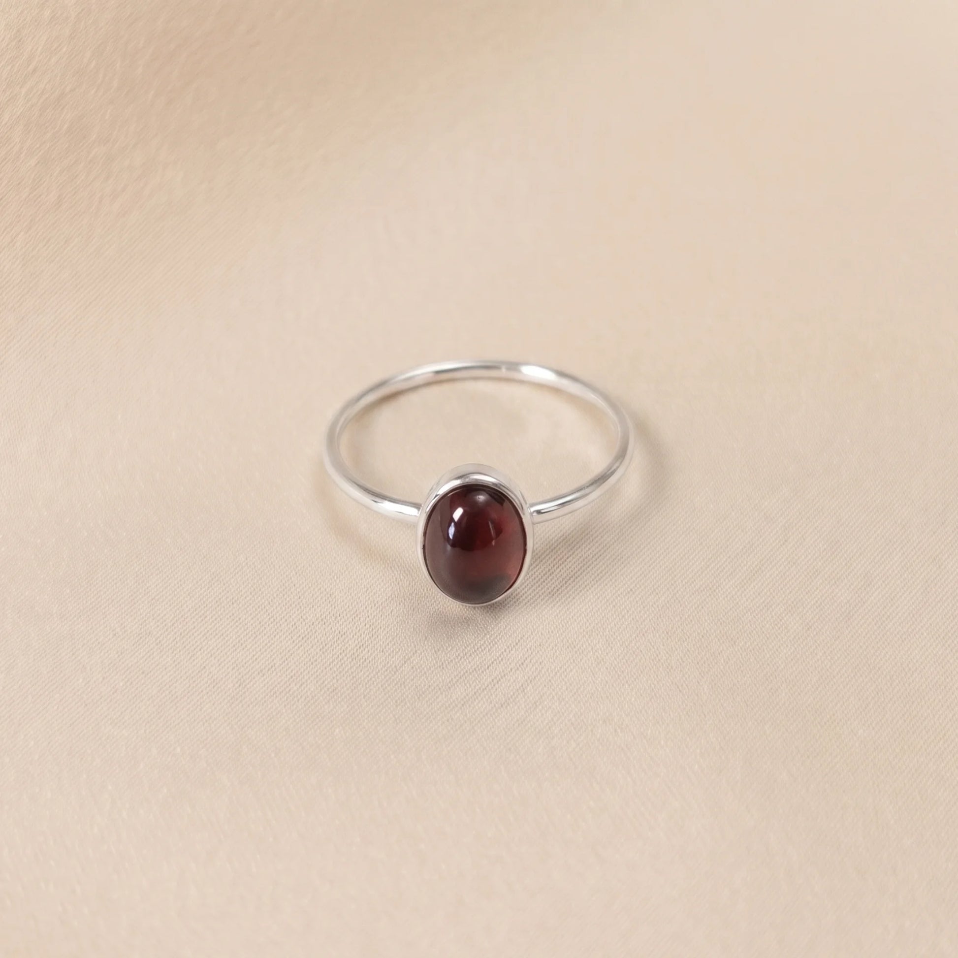 MXW natural oval garnet January birthstone stacking ring in 925 sterling silver metal