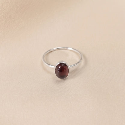 MXW natural oval garnet January birthstone stacking ring in 925 sterling silver metal