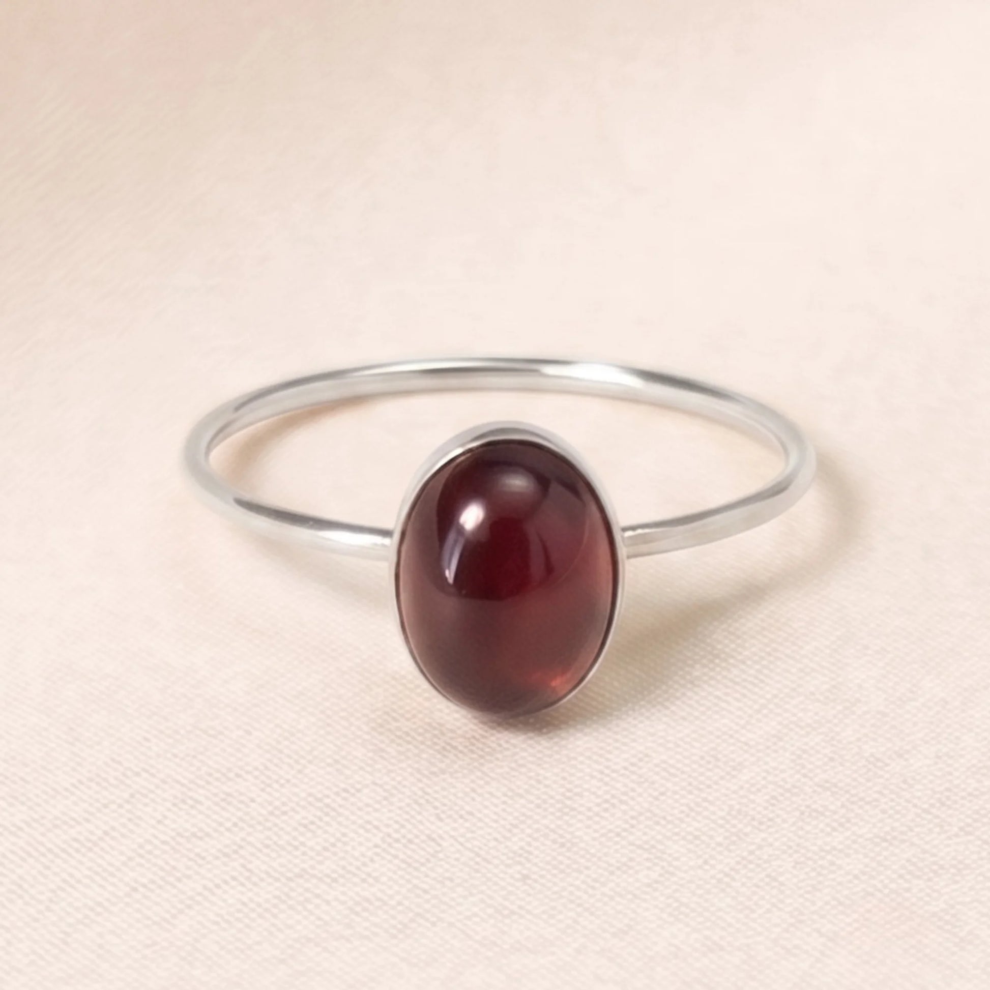 MXW natural oval garnet January birthstone stacking ring in 925 sterling silver metal