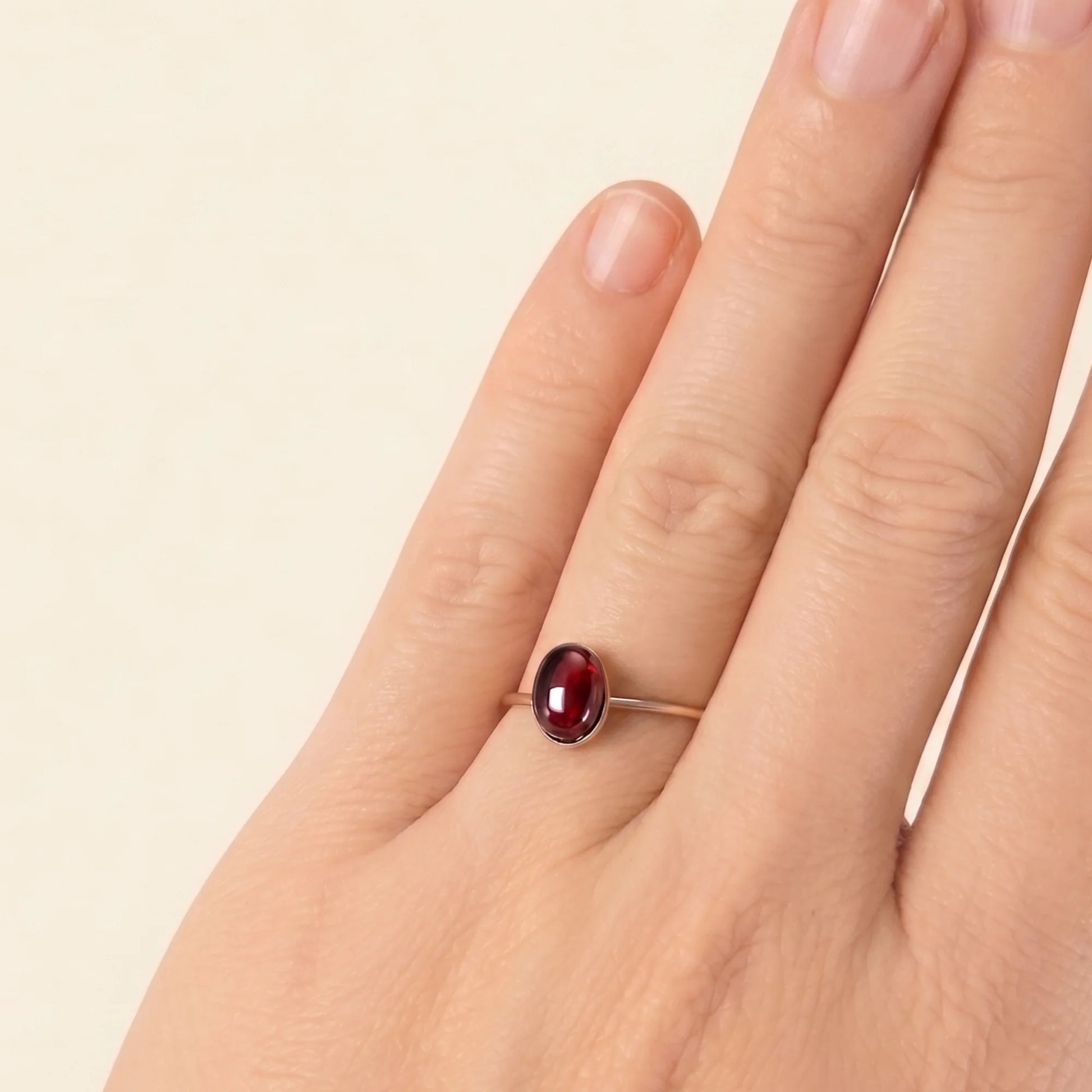 MXW natural oval garnet January birthstone stacking ring in 925 sterling silver metal