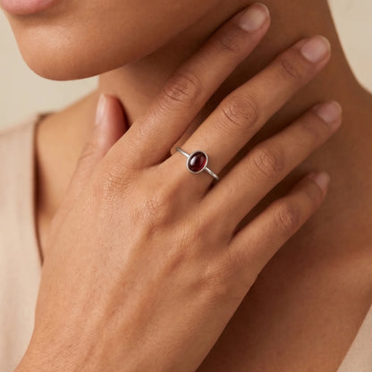 MXW natural oval garnet January birthstone stacking ring in 925 sterling silver metal