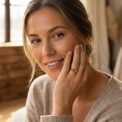 Gold 11:11 Signet Ring with oval face embossed with angel numbers by MXW Jewellery