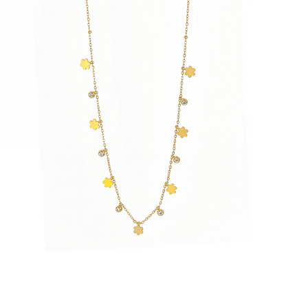 Golden Clover Zircon Necklace