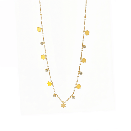 Golden Clover Zircon Necklace