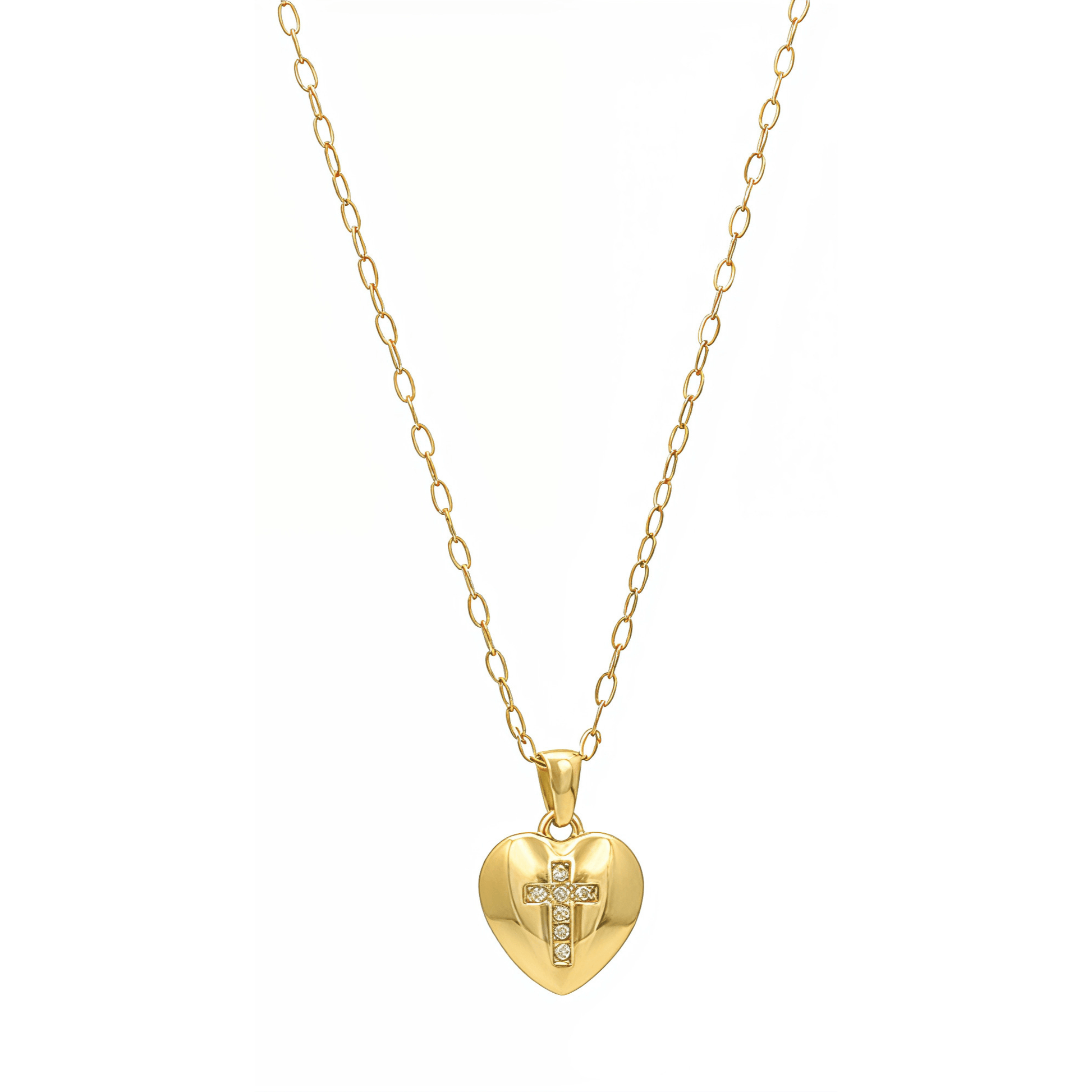 Gold Cross Heart Necklace – MXW Jewellery