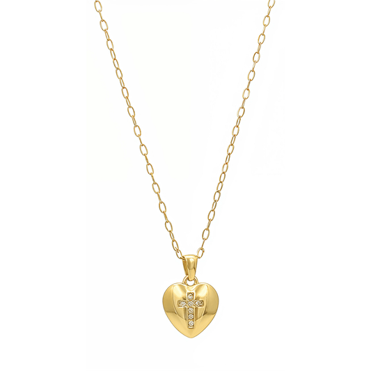 Gold Cross Heart Necklace – MXW Jewellery