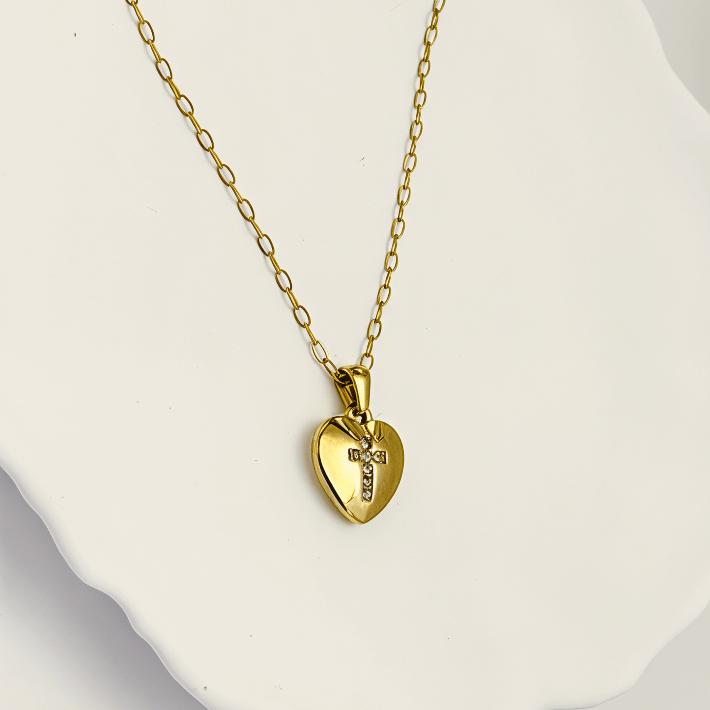 Gold Cross Heart Necklace – MXW Jewellery
