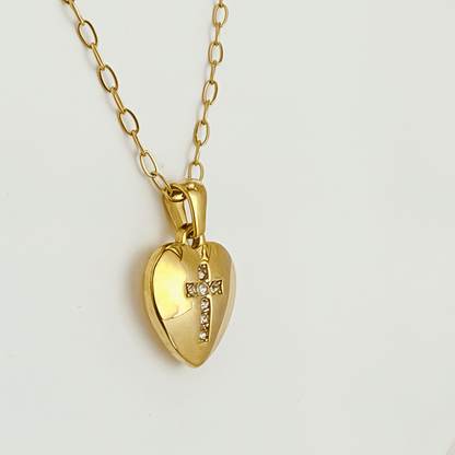 Gold Cross Heart Necklace – MXW Jewellery