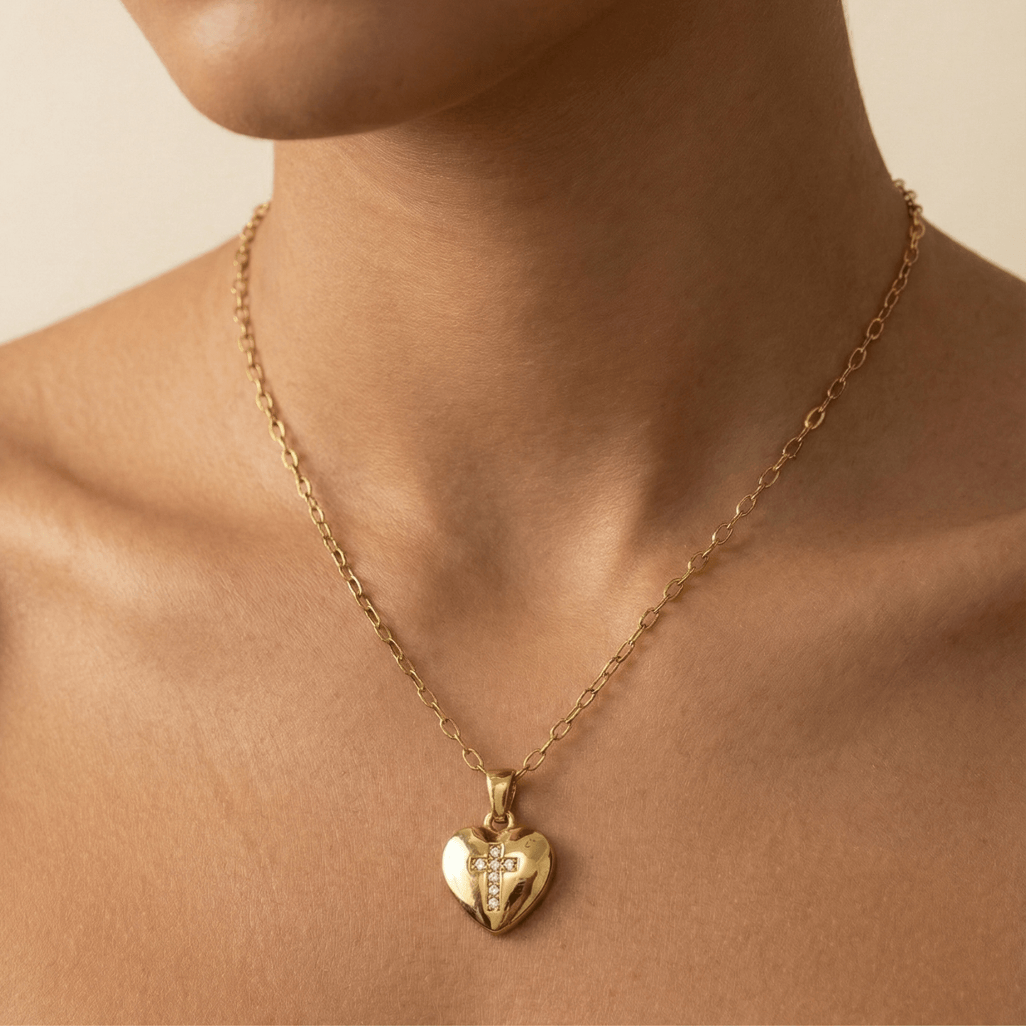 Gold Cross Heart Necklace – MXW Jewellery