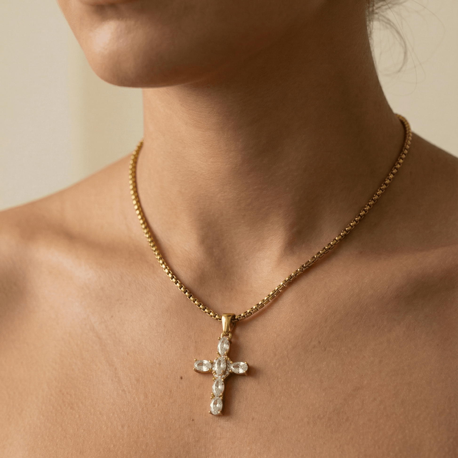 Gold Crystal Cross Necklace – MXW Jewellery