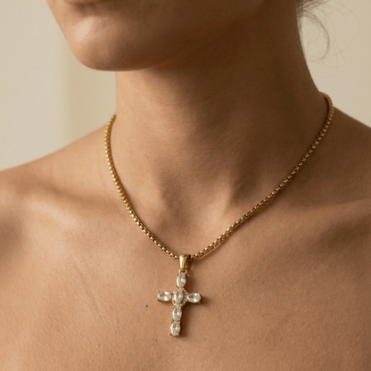 Gold Crystal Cross Necklace – MXW Jewellery
