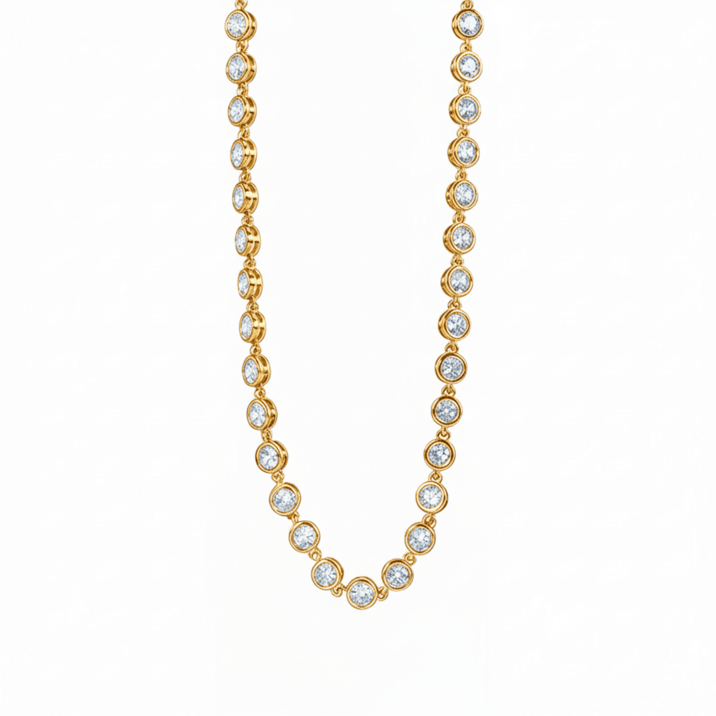 gold crystal tennis necklace with bezel-set stones