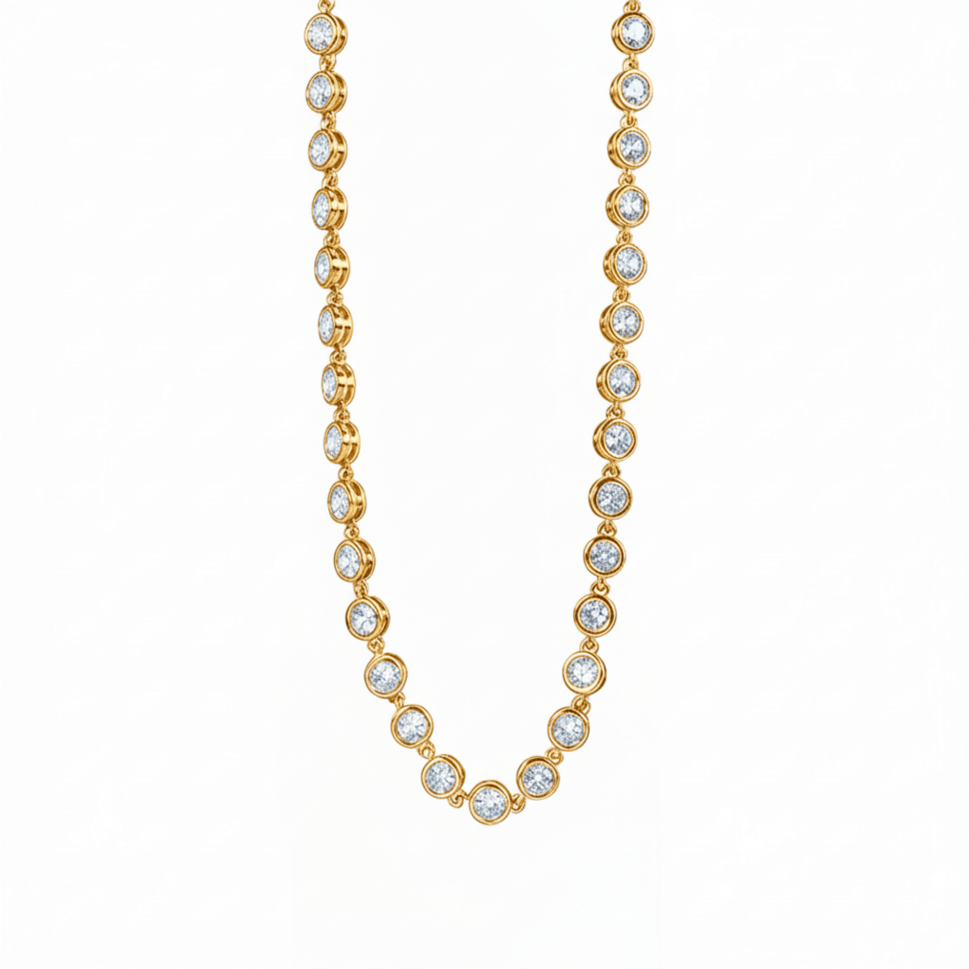gold crystal tennis necklace with bezel-set stones