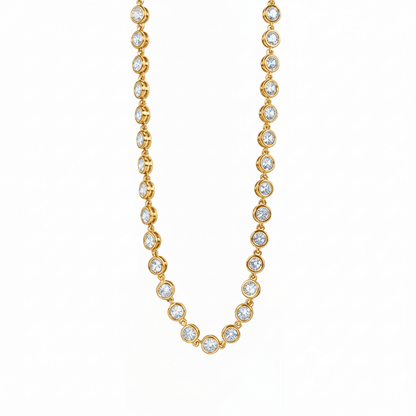 gold crystal tennis necklace with bezel-set stones
