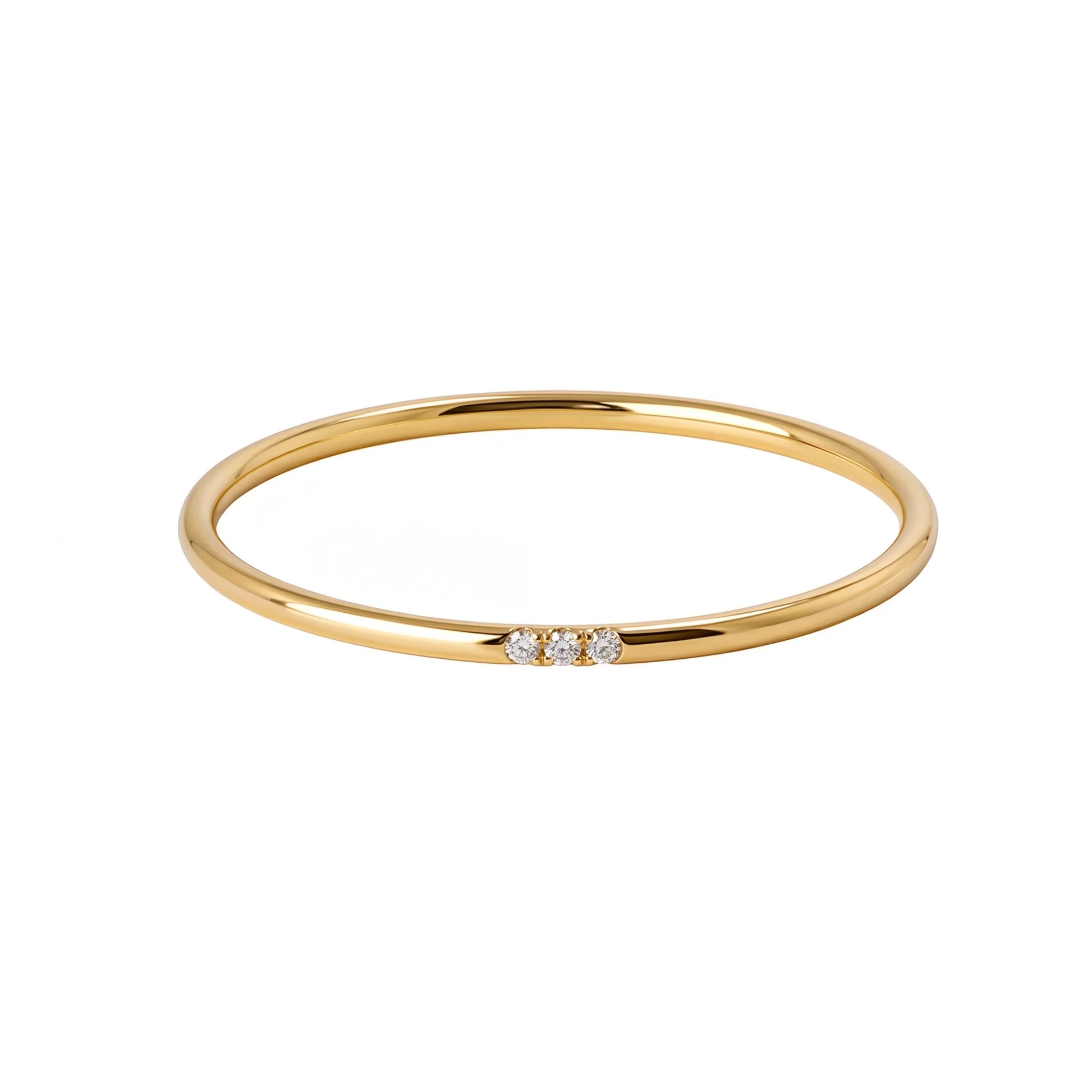 Dainty 14K gold filled stacking ring with three clear cubic zirconia stones