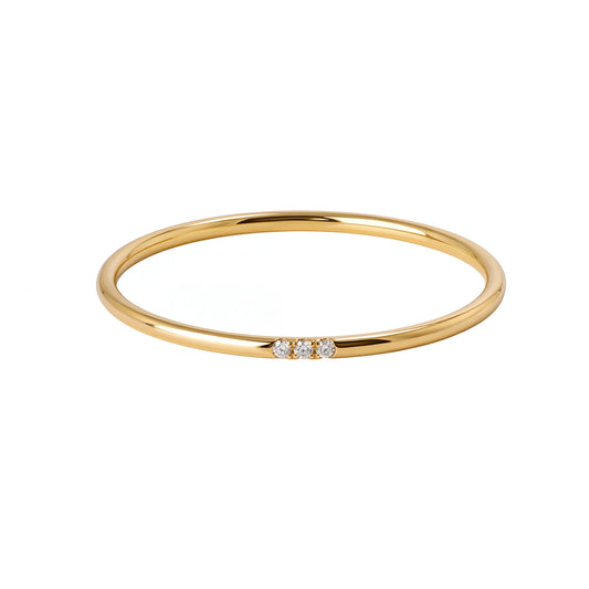 Dainty 14K gold filled stacking ring with three clear cubic zirconia stones