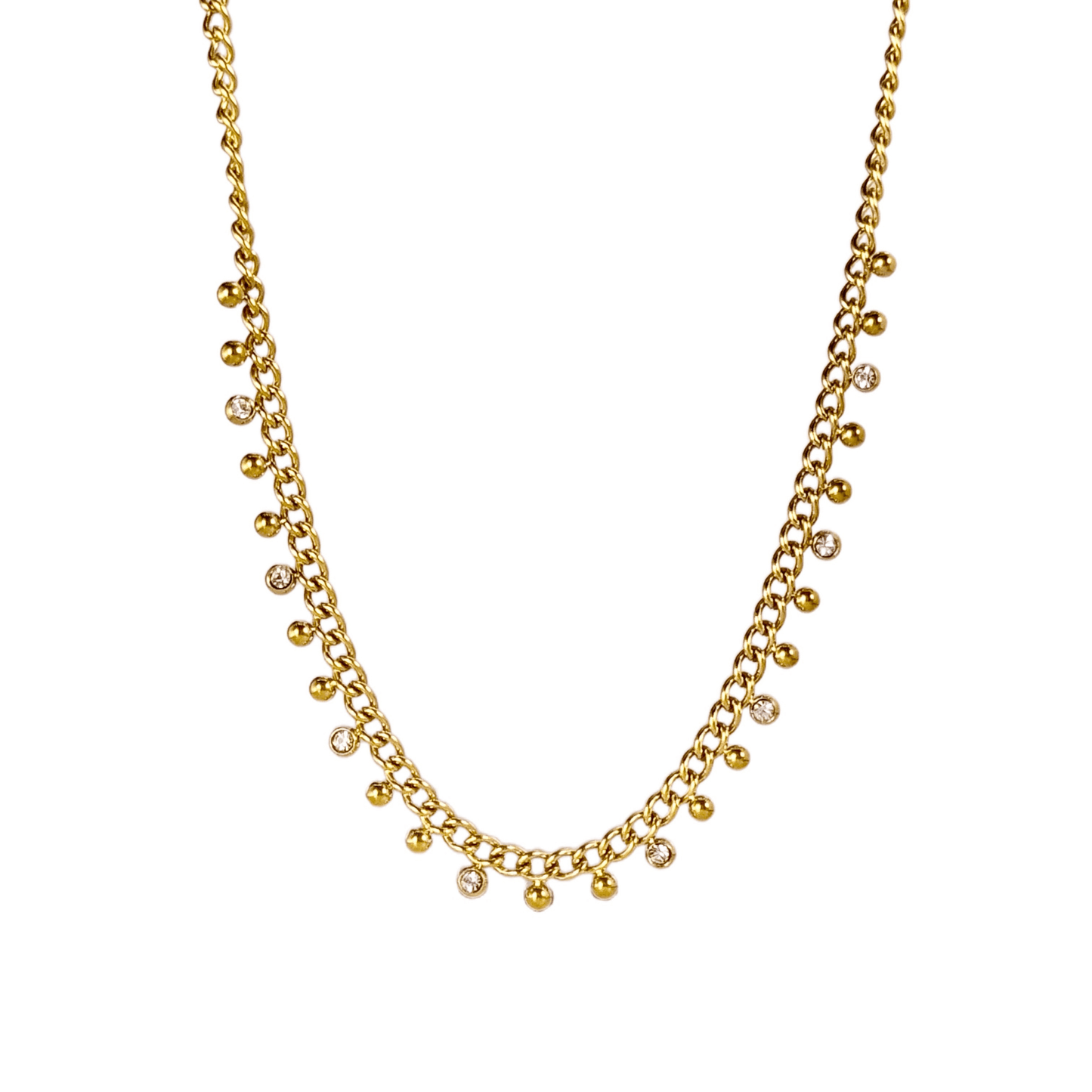 Elegant gold necklace featuring dotted zircon charms on a fine waterproof chain