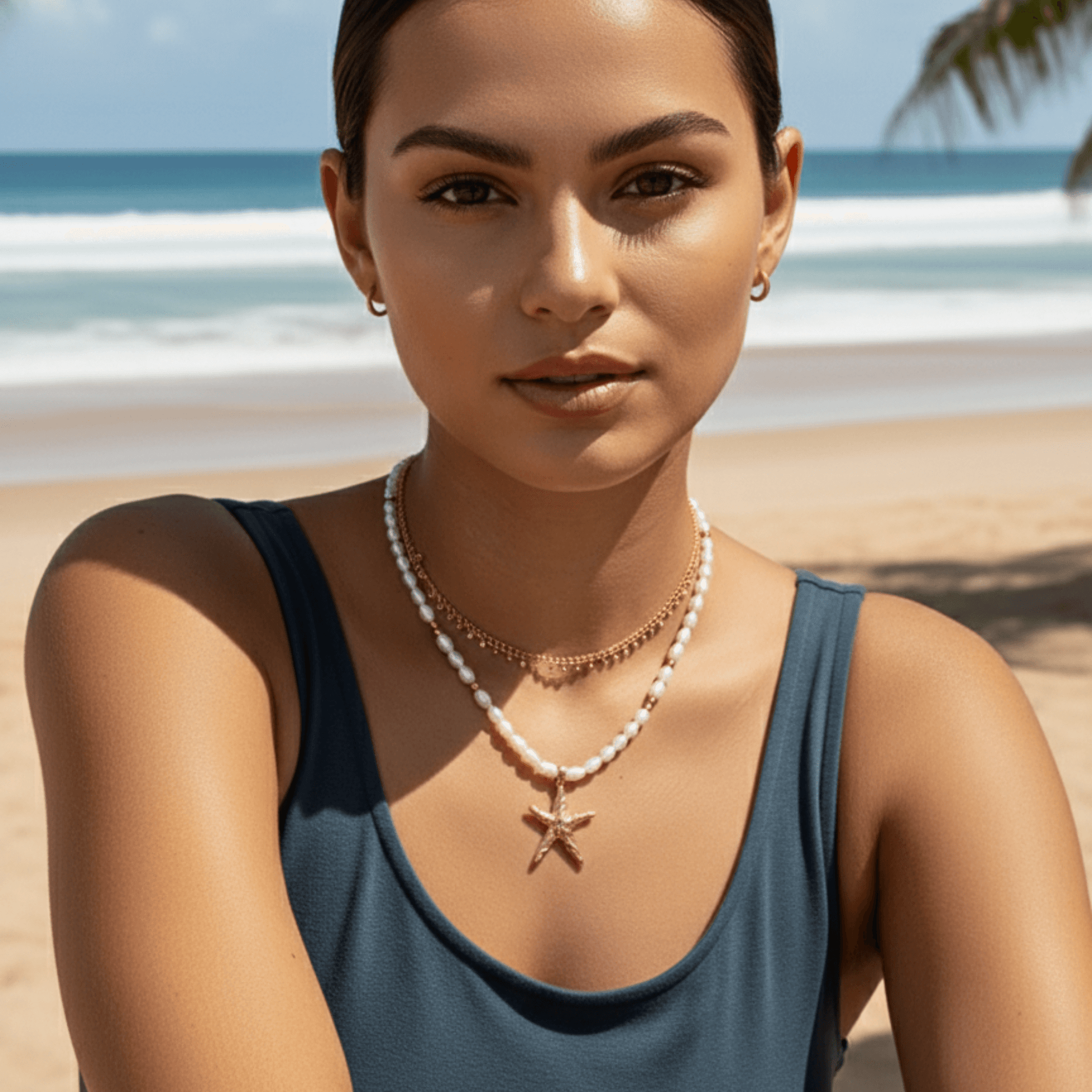 Elegant gold necklace featuring dotted zircon charms on a fine waterproof chain