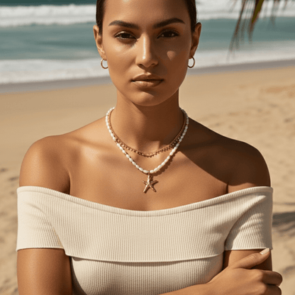 Elegant gold necklace featuring dotted zircon charms on a fine waterproof chain