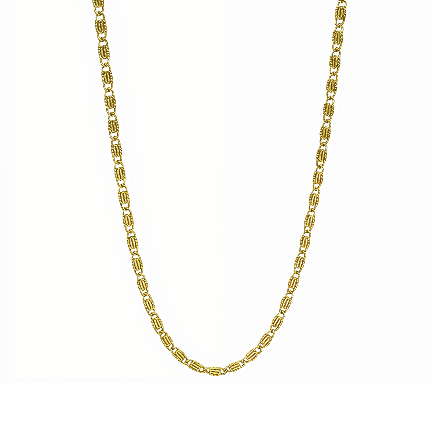 gold 3 mm dragon link chain necklace with interlocking links and polished finish on white background