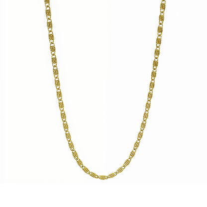 gold 3 mm dragon link chain necklace with interlocking links and polished finish on white background