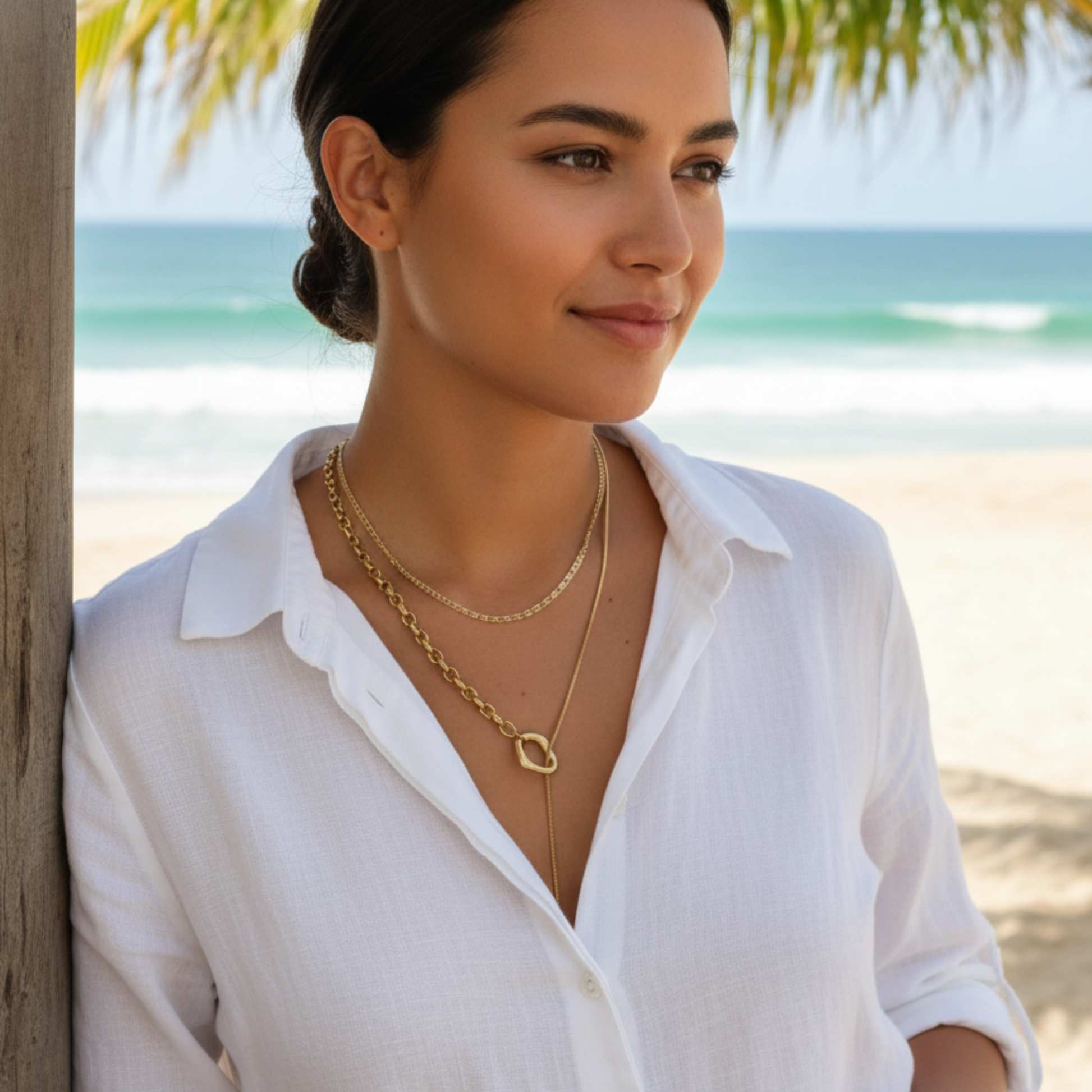 gold 3 mm dragon link chain necklace with interlocking links and polished finish on white background