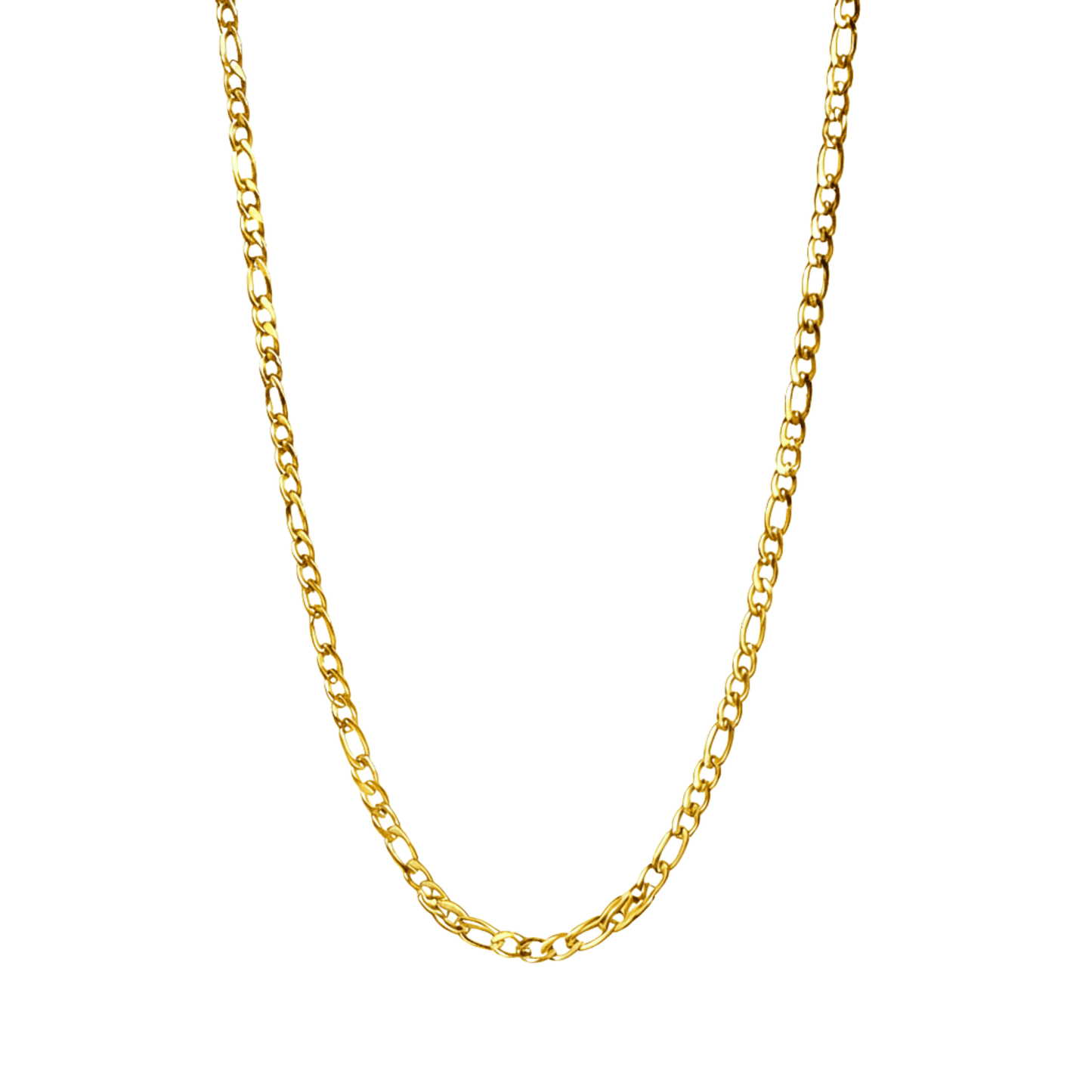 gold figaro link chain necklace with polished interlocking links