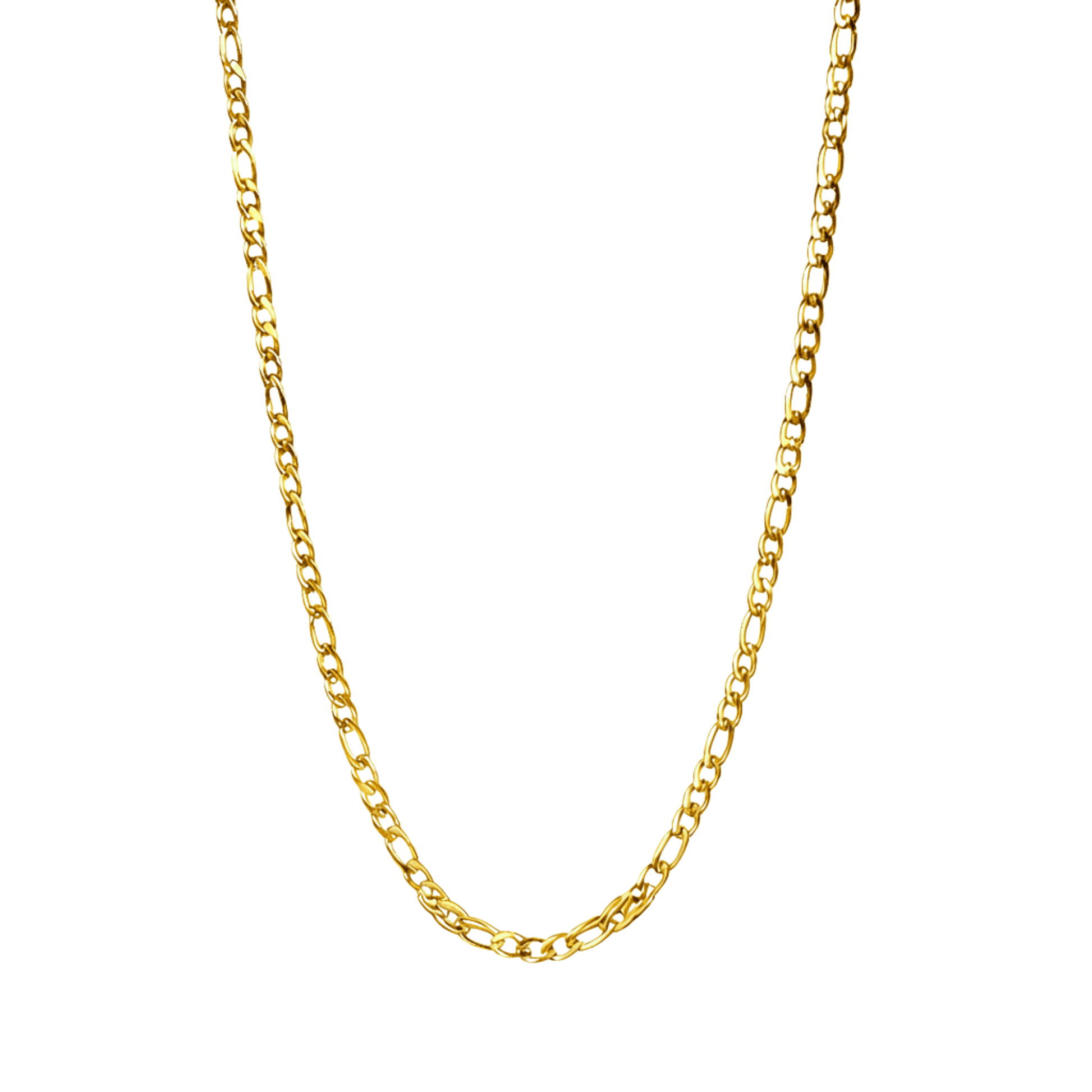 gold figaro link chain necklace with polished interlocking links