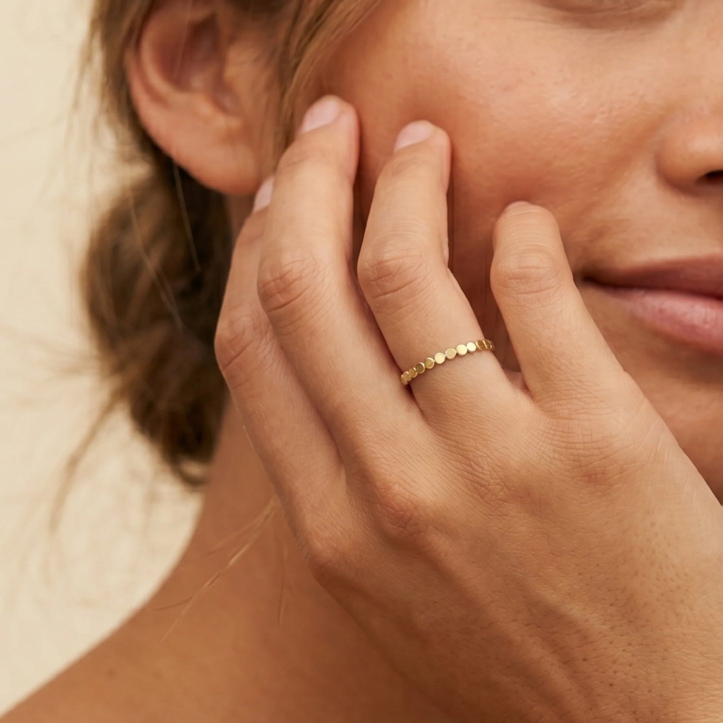 Dainty 14K gold filled stacking ring with small light-catching disc details