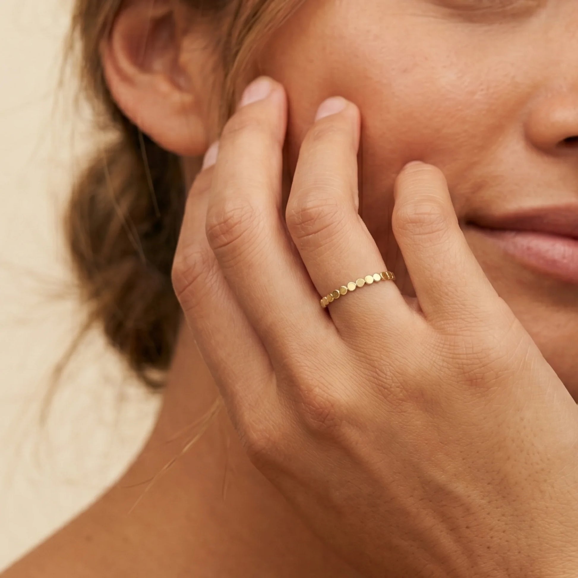 Dainty 14K gold filled stacking ring with small light-catching disc details