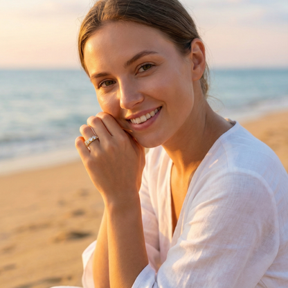Gold Heart Eternity Ring with flush-set heart zircons on a thick gold band by MXW Jewellery