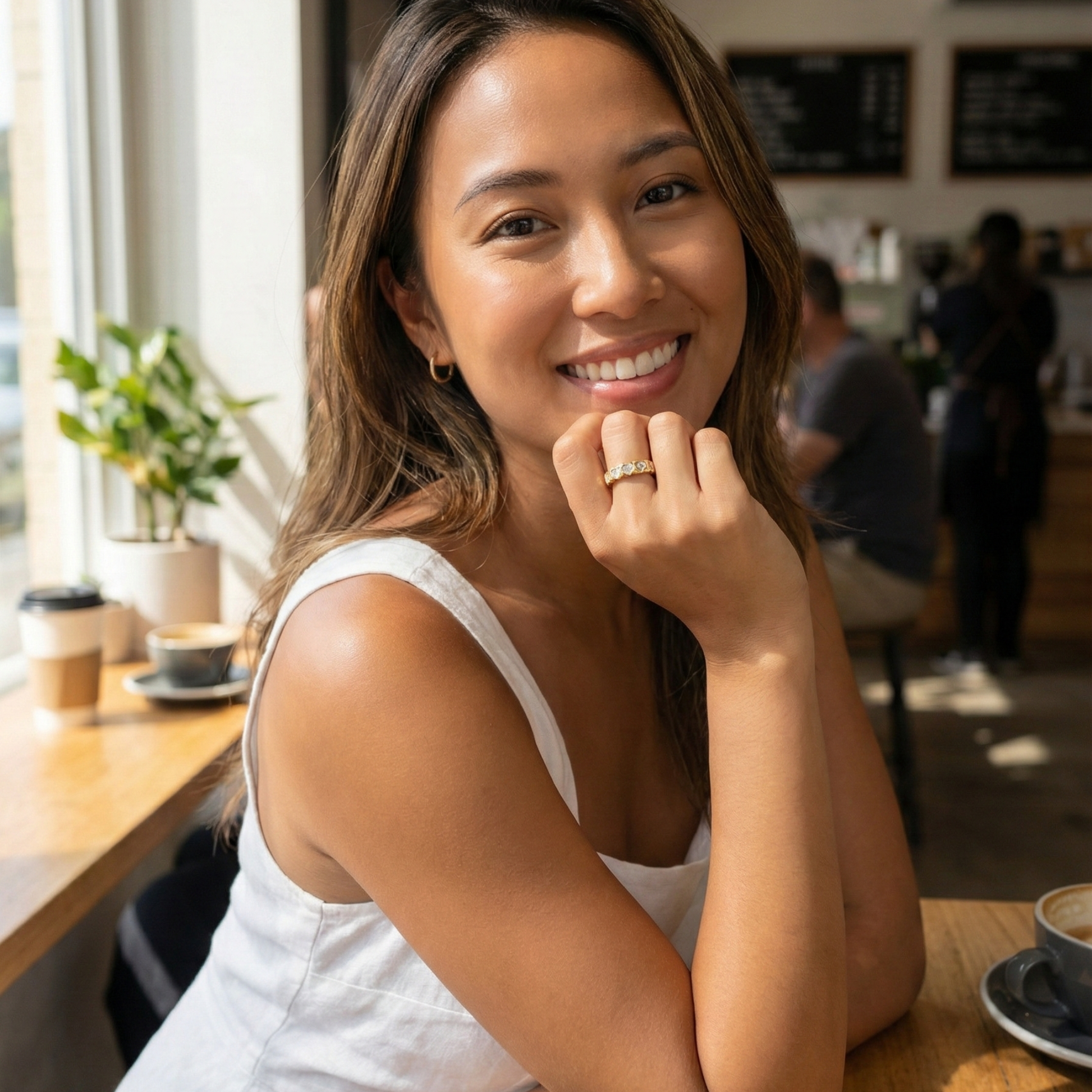 Gold Heart Eternity Ring with flush-set heart zircons on a thick gold band by MXW Jewellery