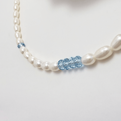 gold initial and birthstone pearl necklace featuring freshwater pearl and Swarovski element crystal, personalised elegant jewellery gift for women