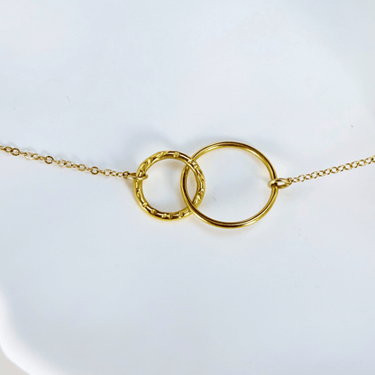 gold interlink necklace with smooth rounded links, minimalist waterproof design for everyday wear or layering