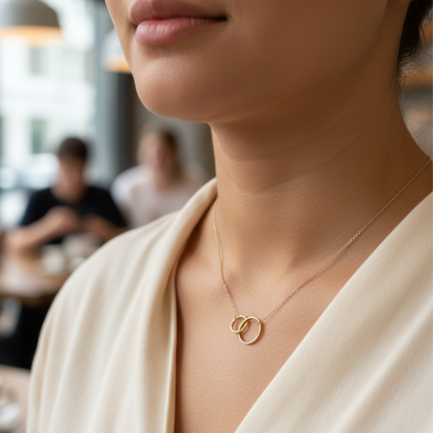 gold interlink necklace with smooth rounded links, minimalist waterproof design for everyday wear or layering