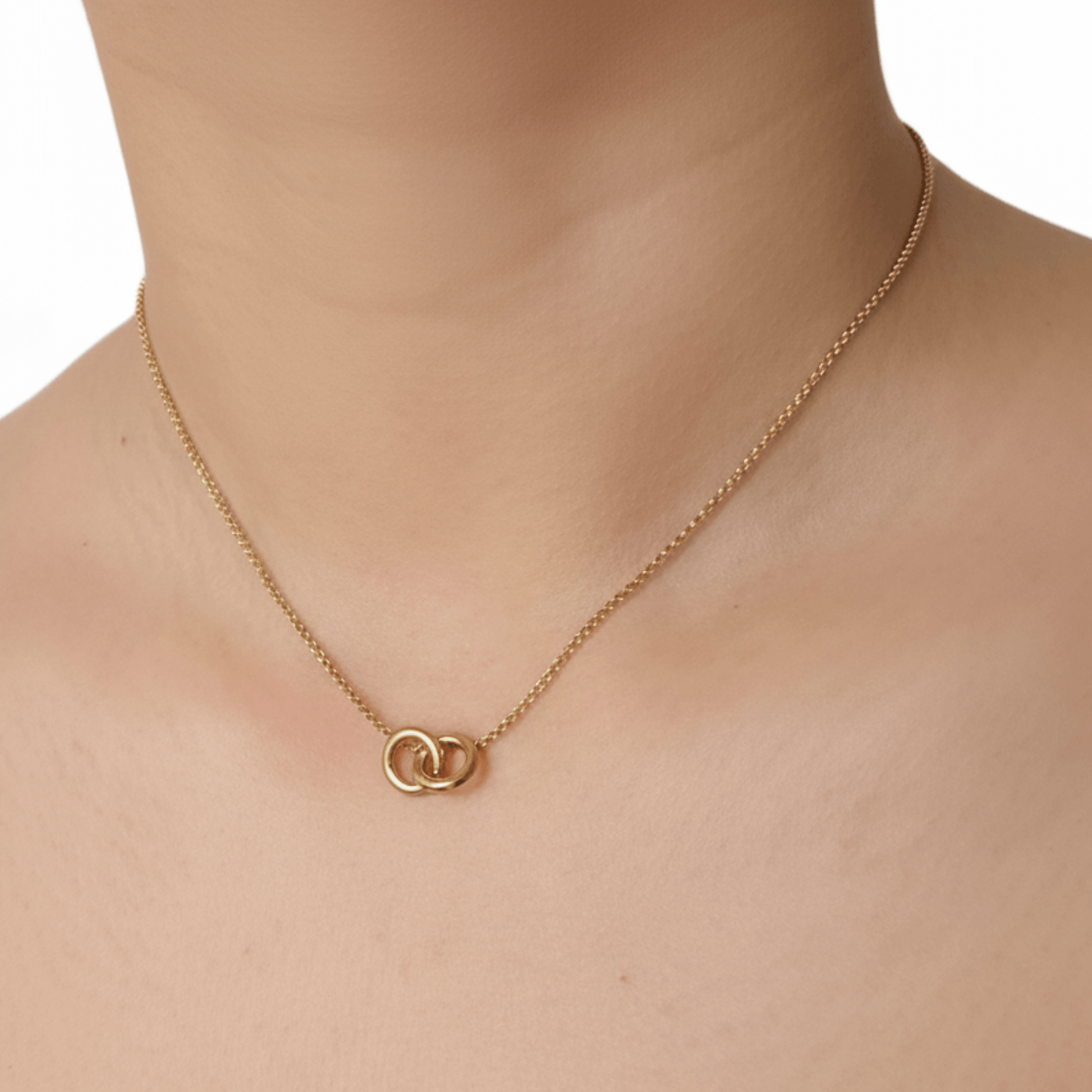 Gold interlocking rings necklace, waterproof stainless steel jewellery, minimalist and timeless design