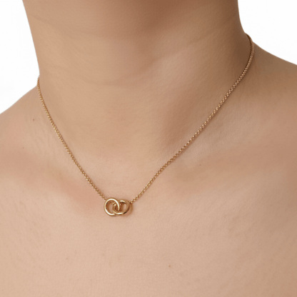 Gold interlocking rings necklace, waterproof stainless steel jewellery, minimalist and timeless design