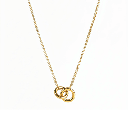 Gold interlocking rings necklace, waterproof stainless steel jewellery, minimalist and timeless design